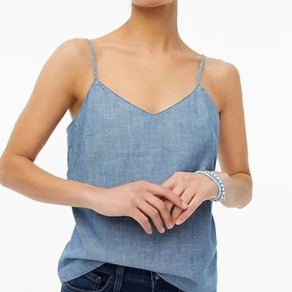 J Crew Factory size 00 Blue Chambray Cami Pullover Tank Top Lined BF811 New - Picture 1 of 5